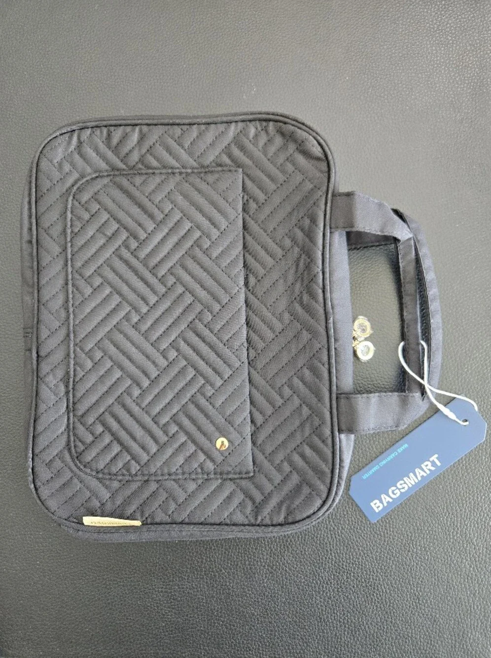 BAGSMART Quilted Black Travel Cosmetic Case with Front Pocket